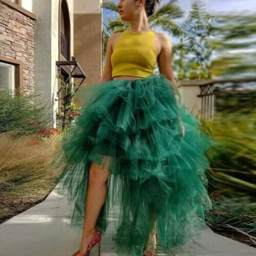 Hunter Green Hi Low Tutu Tulle Skirt Tiered Ruffles Tulle Long Prom Party Skirts Womens Hi-Lo Skirt Custom Made Saia Faldas