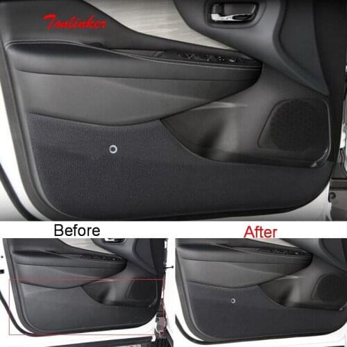 Tonlinker Interior Car door Anti-dirty Cover case Stickers for Nissan murano 2015 -19 Car styling 4 PCS PU Leather Cover sticker