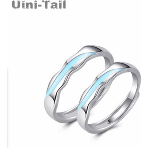 Uini-Tail Hot Selling New 925 Sterling Silver Original Blue Epoxy Couple Open Ring Simple Simple Fashion Trend Adjustable ED843