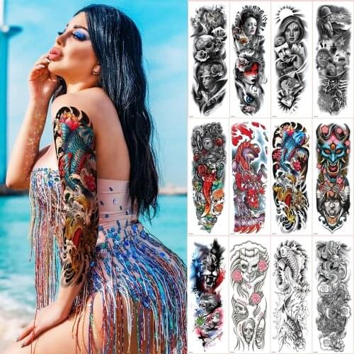 Waterproof temporary tattoos sleeve for women men skull roses tattoos oversleeve large arm sleeve tattoo sexy tattoo sticker boy