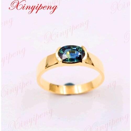 Xinyipeng18K yellow gold inlaid 1ct natural sapphire ring for women Jewelry Ring design is simple