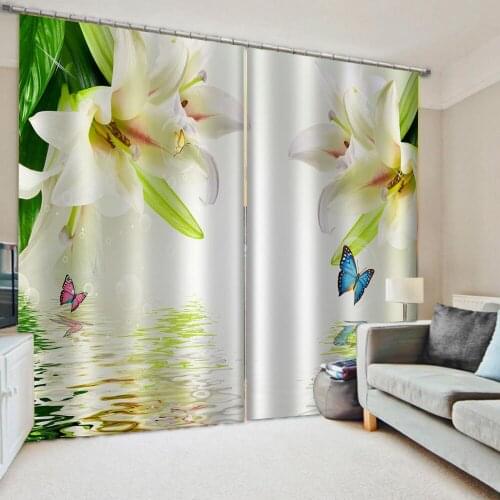 Morden 3d lily curtains Bedroom living room windproof thickening blackout fabric