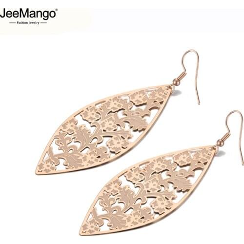 JeeMango Bohemia Stainless Steel Hand Made Hollow Flower Party Earrings For Women Girl Rose Gold Dangle Earrings Jewelry JE19210