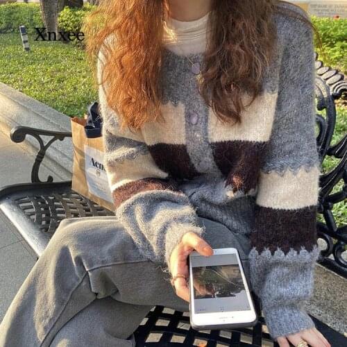 Elegant Sweaters Alien Kitty Women Knitted Female Cardigans Sweet Patchwork Loose Office Lady French Casual All Match Y2K Tops