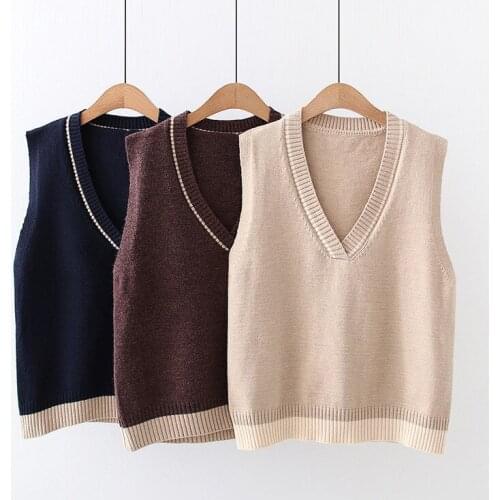 New Knitted V Neck Sweater Vests Women Spring Autumn Casual Chic Sleeveless Patchwork Hit Colors Loose Pullovers Feminina Jumper