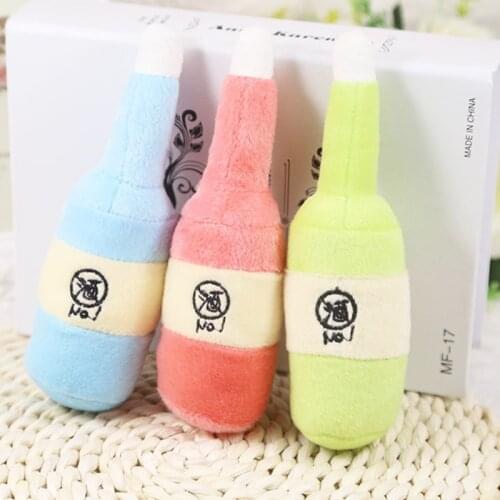 1PC Pet Dog Cat Chew Toy Puppy Cute Wine Bottle Shape Plush Sound Squeaker Pets Toys for Small Dogs Chihuahua Pet Products