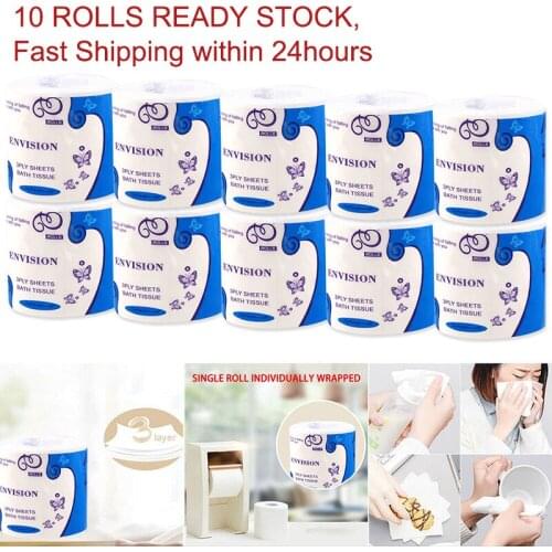 10pcs/bag 3ply White Toilet Tissue Hollow Replacement Roll Paper Clean Toilet Tissue Soft Toilet Paper