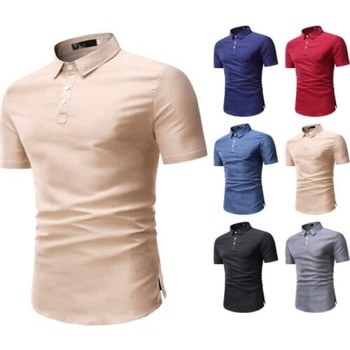 2021 AliExpress Selling Fashion Comfort Cotton Foreign Trade Running New Solid Color Short-Sleeved Male Shirt