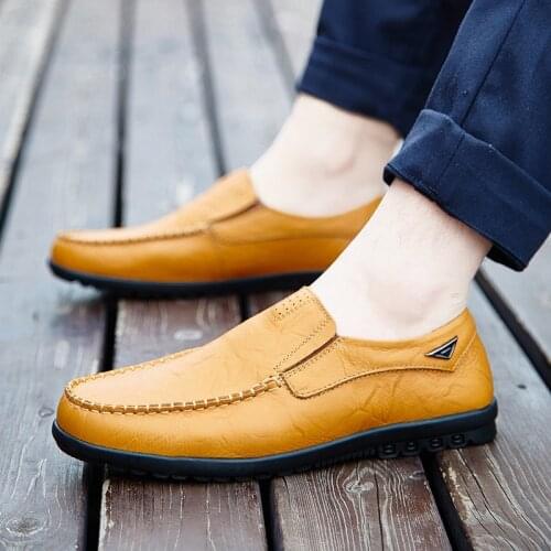 2021 Mens Genuine Leather Shoes 38-46 Head Leather Soft Anti-slip Rubber Loafers Shoes Men Casual Business Real Leather Shoes