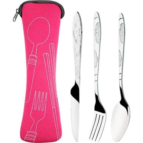 3pcs/set Stainless Steel Cutlery Set Fork Spoon Knife Dinnerware Kit for Outdoor Travel Camping Portable Dinner Tableware