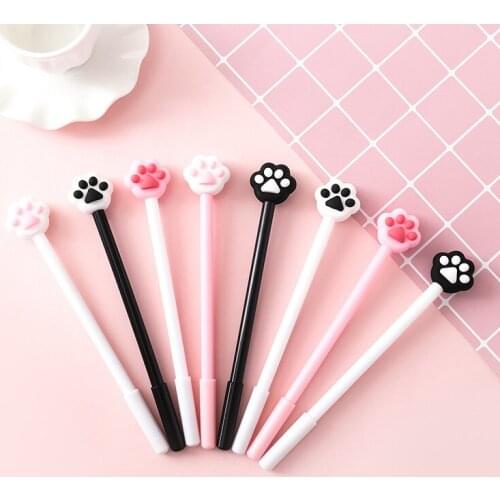 40 Pcs/lot Creative Cat Paw Gel Pen Lovely Pink Heart 0.5mm Black Ink Signature Pen School Office Supply Promotional Gift