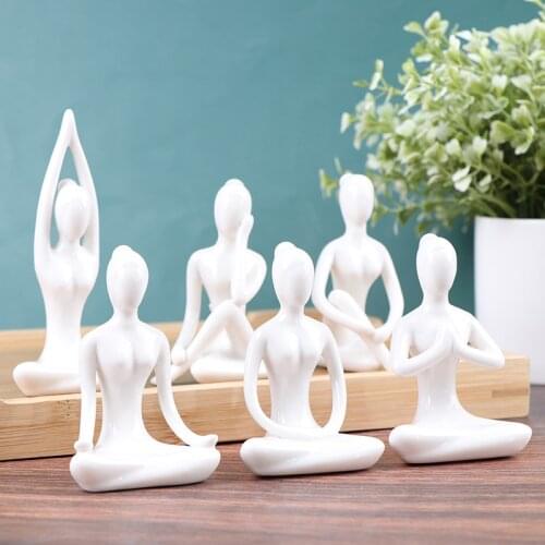 6 Styles Abstract Arts Ceramic Yoga Poses Figurine Porcelain Yoga Lady Figure Statue Yoga Studio Ornament For Home Decoration