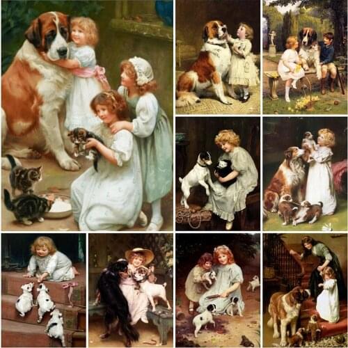 Diamond Embroidery Child Art 5D DIY Diamond Painting Girl Portrait Diamond Mosaic Animal Dog Home Decorations Gift