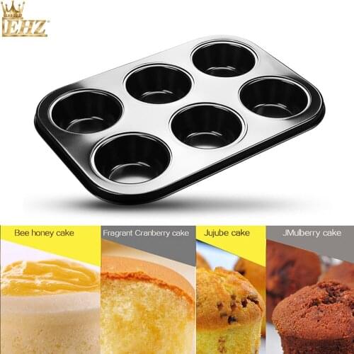 EHZ Premium Non-Stick Bakeware 6 Cup Muffin Pan Carbon Steel DIY Cupcake Baking Pan Heavy Duty Easy Release Egg Tart Tray Tools