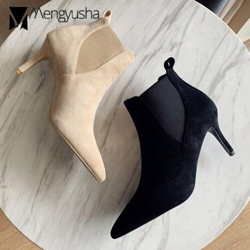 9cm super high heels ankle boots pointed toe elastic band suede leather fashion booties for women stiletto botas big size 42