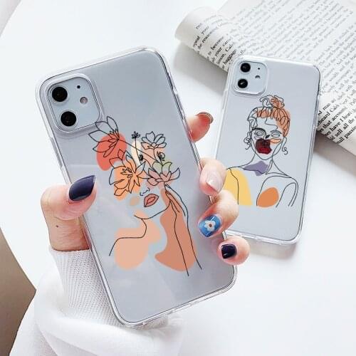 Funny Art Lines Flower Case For Samsung Galaxy S8 S9 S10 S10e S21 S20 FE Note 20 Ultra 10 9 8 Lite Plus Pro 2020 Clear TPU Funda
