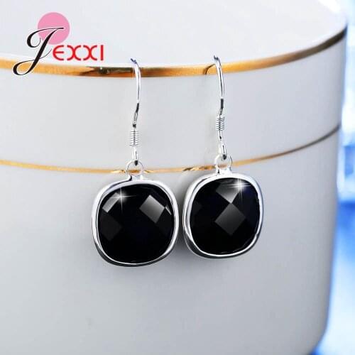 Two Colors Fashion 925 Sterling Silver Drop Earrings With Square Black Stones Design Women Wedding Party Ear Jewelry