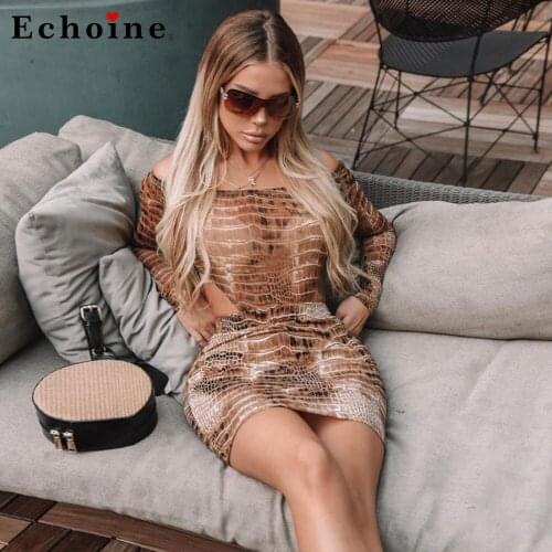 New Womens Sexy Snake Two Piece Set Onesies Slim Short Skirt Suits Charming Ladies Serpentine Printed Outwear Female Clothing