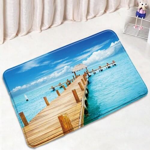 Pier Ocean Scenery Bath Mats Wooden Bridge Natural Landscape Door Pad Home Entrance Bedroom Foot Mat Bathroom Non-slip Rug Decor