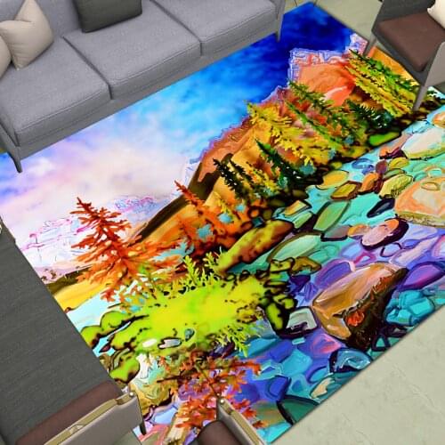 Color Landscape Area Rugs Home Watercolor Painting Floor Mat Living Room Bedroom Carpet Print Rivers Mountains Flowers