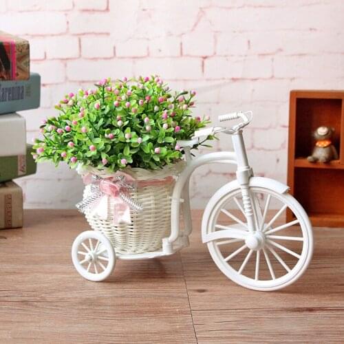 Creative Bicycle Flower Basket White Plastic Vase Flower Storage Home Wedding Party DIY Decorative Tricycle Design Flower Pot