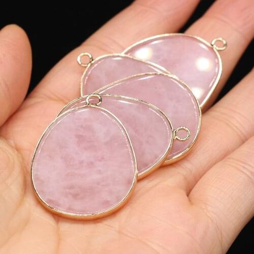 1pcs Natural Stone Round Water Drop Shape Rose Quartzs Charm Pendant for DIY Jewelry Making Nacklace Earring Women Gift 21x35mm