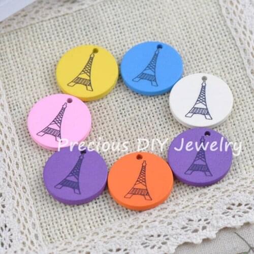 50pcs 30mm Mixed Eiffel Tower Round Wood decorative Craft For Scrapbooking YJ15501-3