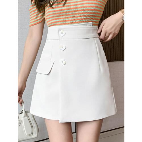 High Waist Button Mini Skirt Women Solid Color Chic Sexy Elegant Office Ladies Short Skirt Casual Korean A-line Skirt Clothes
