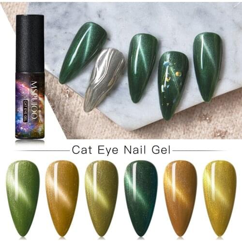 MSRUIOO 5ML Olive Green Cat Eye Gel Nail Polish Soak Off Nail Art Gel Polish Magnicure Nail Gel Cat Eye UV Gel Varnish
