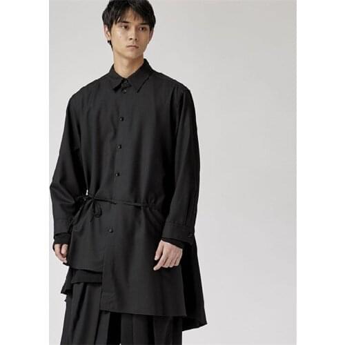 Mens new classic personality contracted in the long dark asymmetry irregular casual loose large size shirt