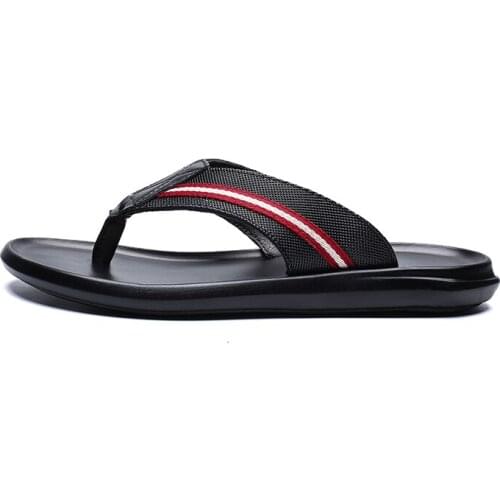Mens cow genuine leather slippers flip flops outside black fashion Leisure man shoes Luxury Beach Flat With Casual 2019 Sandals