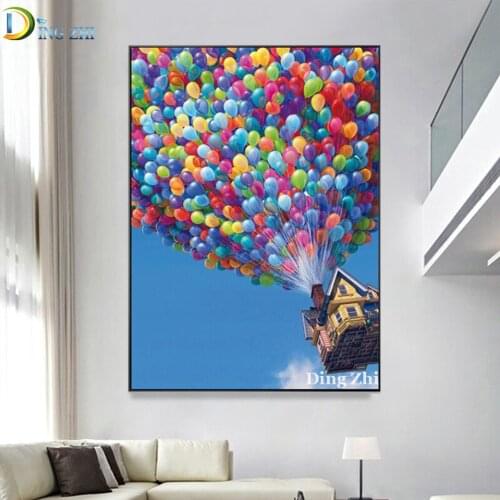 5D Diamond Painting Balloon Flying House Diy Handmade Wall Poster Mosaic Embroidery Full Square Round Drill Cross Stitch Kit