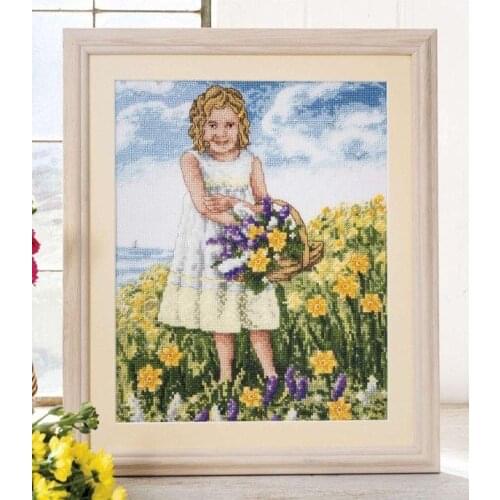 Little girl picking flowersCross Stitch Kit Package Greeting Needlework Counted Kits Embroidery cross stitch set