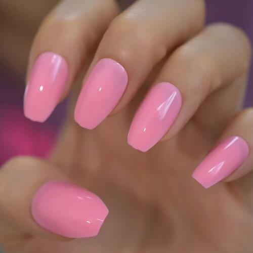 24Pcs Ballerina Fake Nails Jelly Pink Coffin Flat Artificial False Nail Tips for Office Home Faux Ongle Free Glue Sticker Tabs