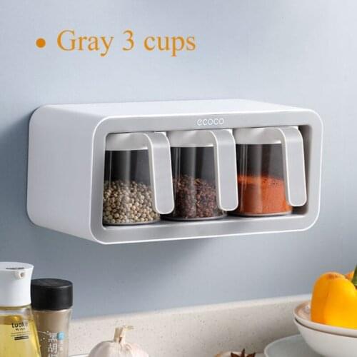 Wall Mount Spice Rack Organizer Sugar Bowl Salt Shaker Seasoning Container Spice Boxes With Spoons Kitchen Supplies Storage Set