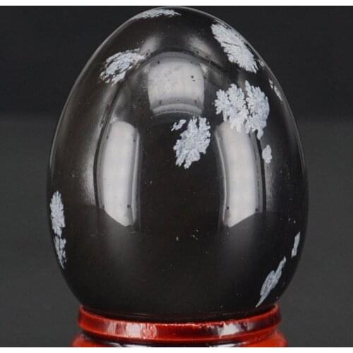 Natural Gemstone Snowflake Obsidian Sphere Egg Healing Reiki Crafts Stone Massage Finger Exercise 34x44MM