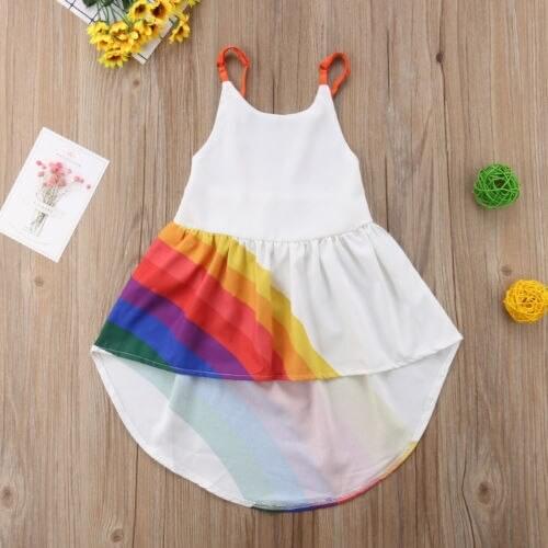 Irregular Dress For Girls Sleeveless Rainbow Print Tutu Dress Baby Kids Party Flower Princess Dresses