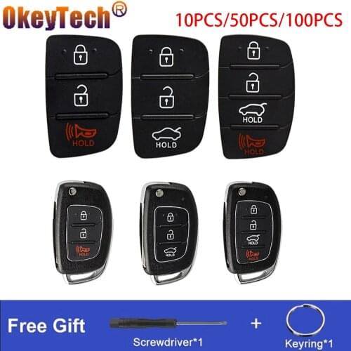 OkeyTech 10/50/100 PCS Replacement Flip Remote Car Key Rubber Button Pads Repair For Hyundai HB20 SANTA FE IX35 IX45 Key Pads