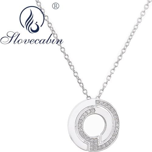 Slovecabin 2020 New Design Real 100% 925 Sterling Silver Move Stone Round Pendant Chain Link Necklace CZ For Women Gift
