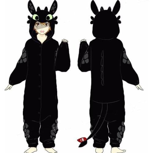 Toothless Dragon Kigurumis Black Onesie Adult Unisex Flannel Pajama Anime Train Your Night Fury Sleepwear Warm Thicken Jumpsuits