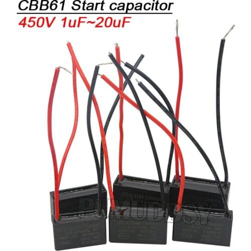 CBB61 Start Capacitor 450V 0.8/1/1.5/1.8/2/2.5/3/4/5/6/7/8/10/12/15/18/20UF PUMUDDSY Fan Ceiling Exhaust Motor Run Capacitor CBB