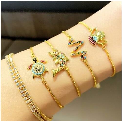 Tortoise dolphin multicolor crystal micro pave cz zircon cubic zirconia Bracelet Adjustable silicone Snake Chain Jewelry tcvg3