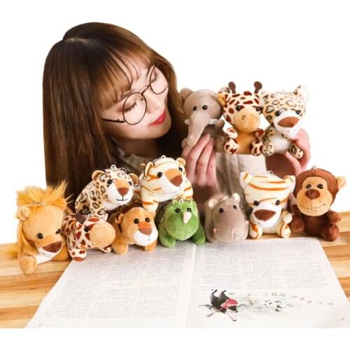 Cute Cartoon Animal Plush Toy Keychain Backpack Keychain Lion Tiger Elephant Hippo Leopard Dinosaur Plush Toy Key Chain For Girl