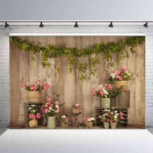 Vinage Wood Wall Photography Backdrops Pink Flowers Decoration Valentines Day Background Photo Children Baby Shower Photoshoot