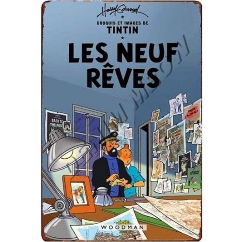 Vintage Tintin Cartoon Movie Character Tin Sign Poster Retro The Adventures of Tintin Metal Plate Children Gift Room Decor WY109