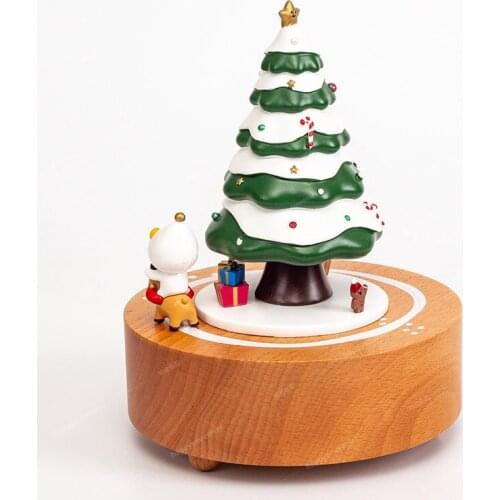 High Quality Home Decor Creative Christmas Gift Spinning Christmas Tree Carousel Swivel Fairy Tale Music Box Wooden Holiday Gift