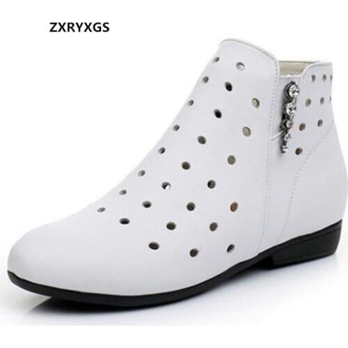 2021 New Rhinestone High Quality Cowhide Hole Shoes Sandals Breathable Boots Women Ankle Boots Women Boots Fashion Casual Shoes