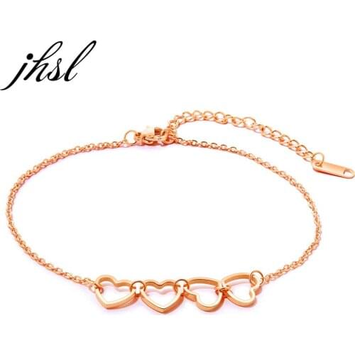 JHSL Women Anklets with Heart Charm Rose Gold Color Stainless Steel Classic Fashion Foot Jewelry Ankle Bracelets