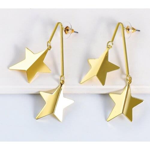 Star Design Gold Silver Plated Earring New Punk Statement Dangle Earrings For Women 2021 Long Shape Party Ear Ring Wholesale