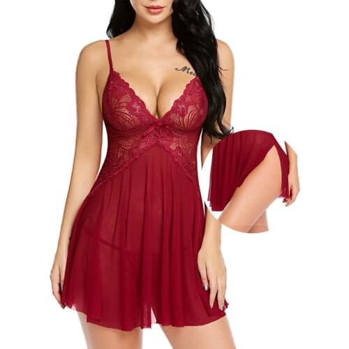 Open Back Lingerie Lace Babydoll Sleepwear Plus Size